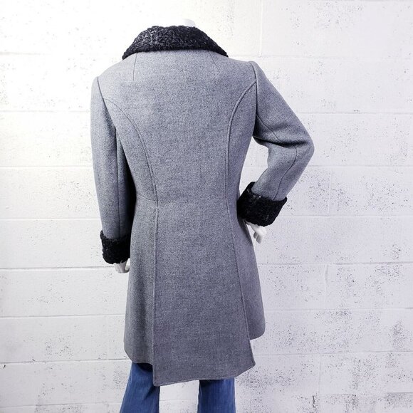 Vintage Curly Lamb Fur Wool Coat Double Breasted Knee Length Coat Gray  Medium - Picture 4 of 16